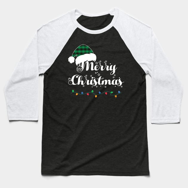 Merry Christmas Lights Santa Hat With Green Plaid Xmas Holiday Baseball T-Shirt by Sackun